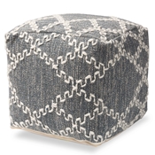 Baxton Studio Geyne Modern and Contemporary Bohemian Grey and Ivory Handwoven Cotton Blend Pouf Ottoman